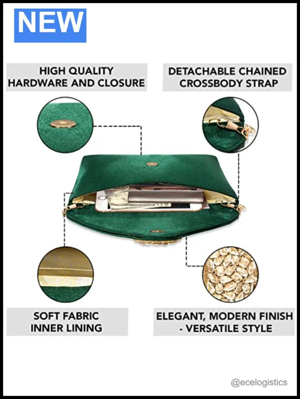 Elegant Evening Clutch Purse with Detachable Strap, Polyester Drawstring Sling